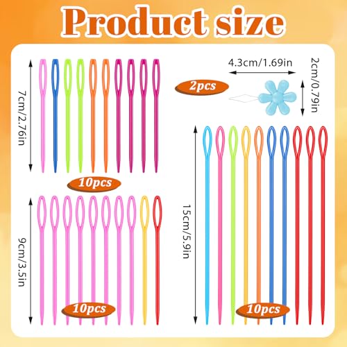 Image of 32PCS Plastic Needles with 2 Threaders, Large Eye Plastic Needles for Kids, Colorful Sewing Yarn Needle for Crochet, Canvas, and Handmade Crafts(4 Colors,3 Sizes)