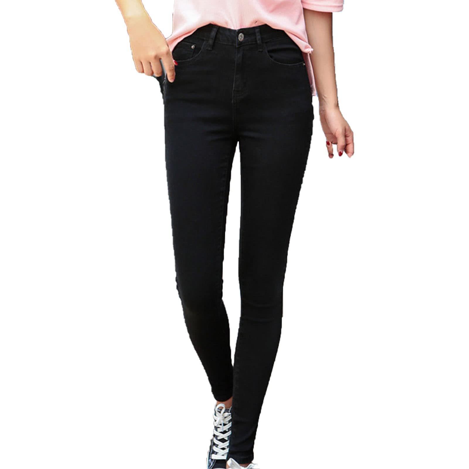 Maiyifu-GJ Women High Waist Skinny Ankle Jeans Casual Straight Leg Pencil Denim Pants Boyfriend Slim Fit Washed Stretch Jean (Black,28)