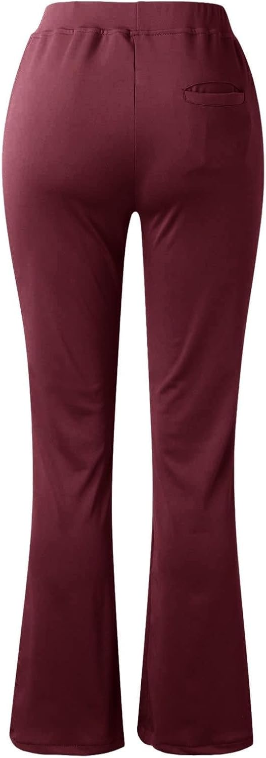 Women's Flare Dress Pants High Waisted Stretchy Button Business Casual Work Trousers Bootcut Slacks with Pockets