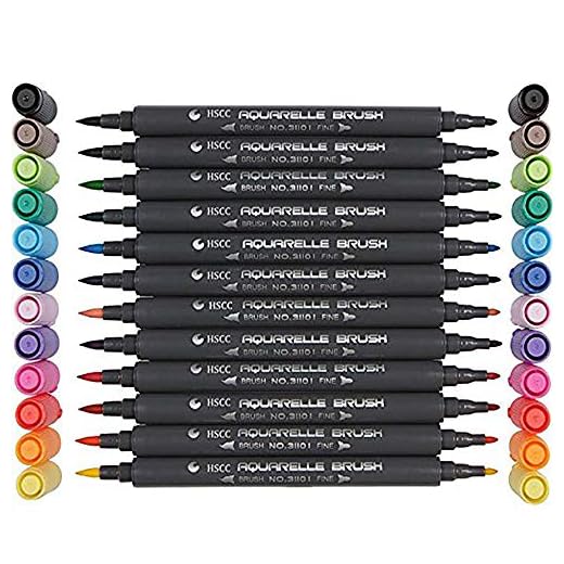 Set de rotuladores con doble punta de pincel - 12/24/36/48/80 colores - Acuarela Pluma Alta calidad, crea un efecto acuarela - Ideal para libros para colorear para adultos, manga, comic, caligrafía