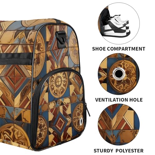 Vintage Plaid 43L Gym Duffle Bag for men with Shoe Compartment, Art Patterns Overnight Weekender Bag for Women with Shoulder Strap, Ideal for Travel, Gym, Sports3