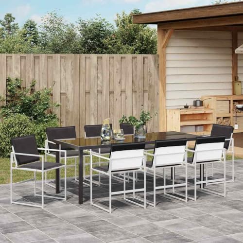 Salon de jardin 9 pièces grande table en acier durable pour balcon