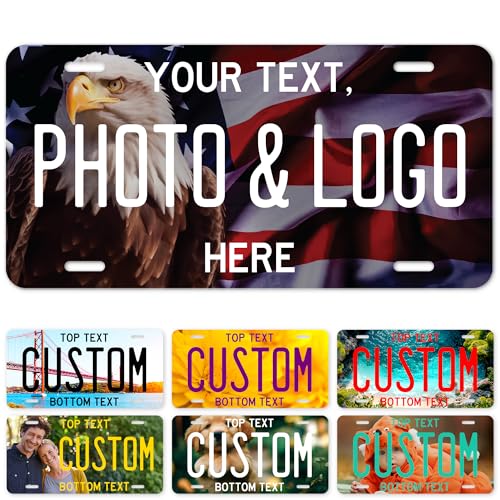Custom Car Plate Personalized Metal Plate with Photo and Text for Front of Car Bike Kids Novelty Decor Auto Accessories 6x12 Inches Rust Free .025 Aluminum Fade Resistant Made in USA