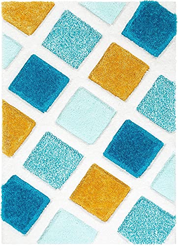 Image of SWEET HOMES Super Ultra Soft 3D Shaggy Handcrafted Anti-Skid Silk Touch Rectangular Carpet, Size 3X5 Feet, Colour, Green /Yellow