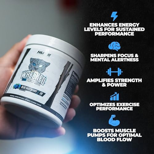 Image of Wrecked Core - All-in-One Pre-Workout Supplement for Men & Women, Increase Energy, Focus & Pumps with L-Citrulline, Beta-Alanine, L-Tyrosine & More (30 Servings) - Blue Raspberry