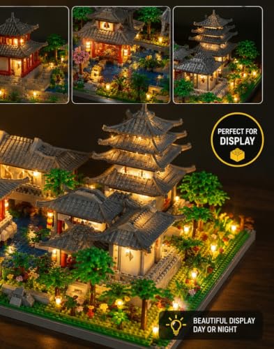 Image of SKY LINE OCEAN Chinese Suzhou Garden Architecture Micro Building Blocks Set with LED Lights | Complex for Ages 14+ | 3930 Pcs | Miniature Model Kit for Adults & Kids || 5 Year Structural Warranty