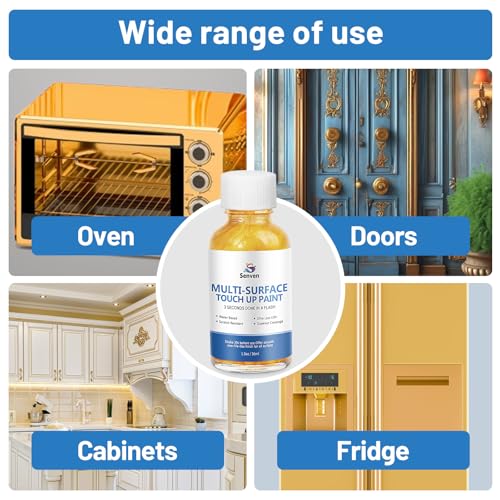 Image of SENVEN Liquid Gold Leaf Paint High Gloss Multi Surface Rich Gold Paint for Metal, Wood, Plastic, Canvas, Appliance, Furniture Scratch Repair & Art Handcrafts 30ml /1.5oz Fast Drying Acrylic Metallic Finish