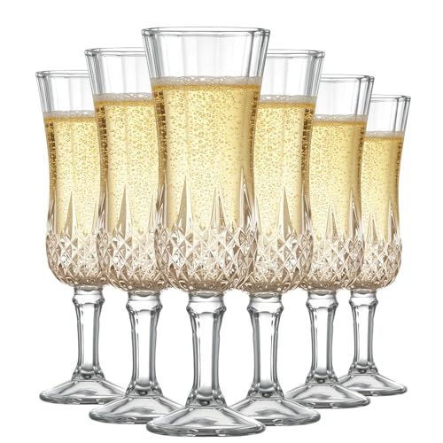 MYKAGS Gläser Set 6 162 ml Champagnerflöten Vintage Stil Wiederverwendbare Transparente Weingläser Elegantes Design Perfekt für Feierlichkeiten