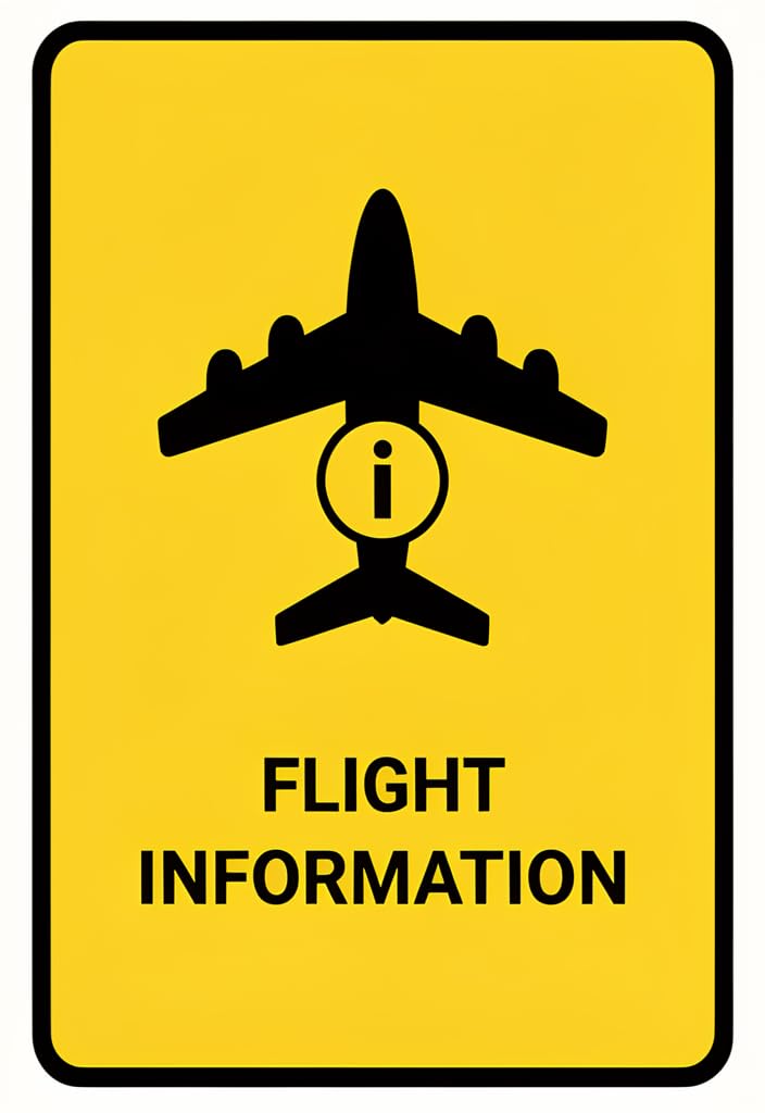 peiyeety Flight Information Tin Sign 12x8 Inch, Vintage Airport Wall Decor, Yellow Black Metal Sign with Airplane Graphic, Travel Theme Plaque for Home Bar Office Garage Gift