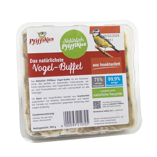 Natürlich Pfiffikus Vogel-Buffet – Fettfutterblock mit Insektenfett für Wildvögel – Vogelfutter Fettblock proteinreiches Ganzjahresfutter– nachhaltig & CO₂-sparend – Energiekuchen für Wildvögel