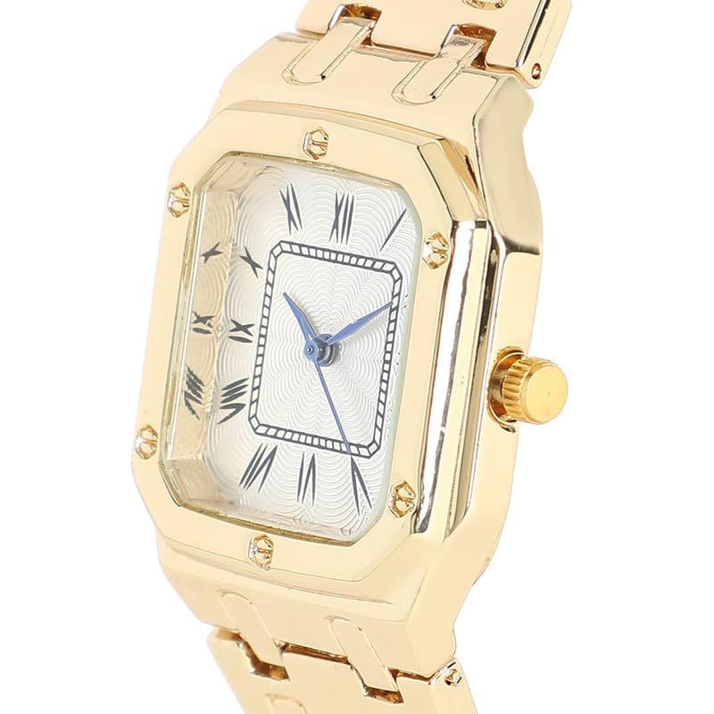 Image of Haute Sauce Women's The Torque Roman Square Watch | California Gold Stainless Steel Strap | Ivory White Dial | One-Size | Foldover Closure | Quartz | Analogue | Wrist Belt Watch for Female and Girls