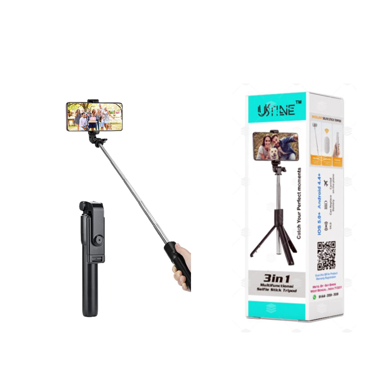 USTINE® Portable Selfie Stick Tripod with Wireless Remote, 3 in 1 Extendable Selfie Stick Monopod Phone Holder for iPhone 13/12/12 Pro/12 Pro Max/11/11 Pro/X/XR/XS/8/7/6S,Android Samsung Smartphone