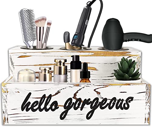 Wooden Hair Dryer Holder, Hair Styling Tools & Accessories Organizer, Hair Tool Organizer Storage Flat Iron Curling Holder, Bathroom Supplies Countertop Storage Stand and Vanity Caddy for Blow Dryer