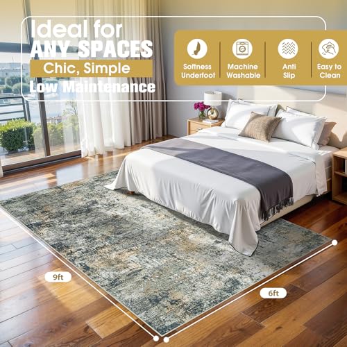 6x9 Area Rugs for Living Room Rug Washable: Abstract Rug for Dining Room Bedroom Carpet Non Slip 6 by 9 Indoor Modern Nursery Home Office Multi