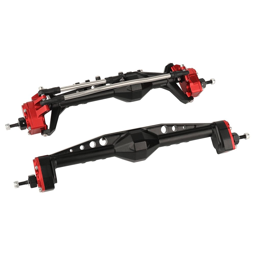 RZXYLRC Full CNC Aluminum Alloy Front Rear Portal Axle for 1/10 RC Crawler Car Axial Capra 1.9 UTB, Completes Axle Set Metal Upgrades (red-Black)