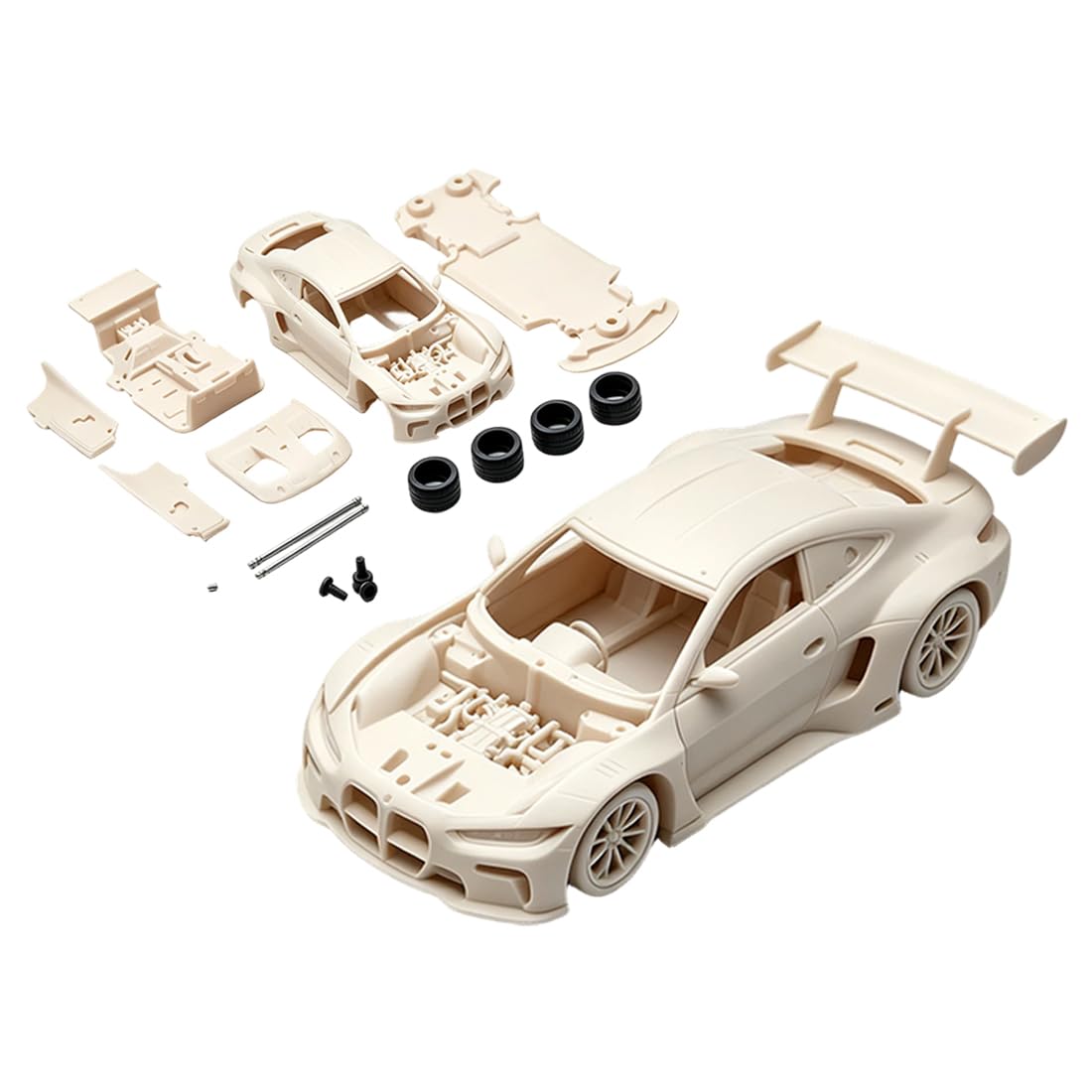 Rennwagen-Bausatz Im 1:64 Aus Resin Mit Magnetisch Befestigter Karosserie | Modellbau-Bausatz zum Selberbauen mit hochdetailliertem Innenraum; handgefertigt für Sammler und zur Ausstellung (Weiß-Resin)