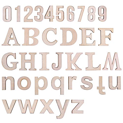 LegendTech 124PCS Lettres en Bois et Chiffres Alphabet 0-9 Ensemble pour Enseignments Enfants ou Artisanat Bricolage Décoration Créatives de Maison 45*4mm