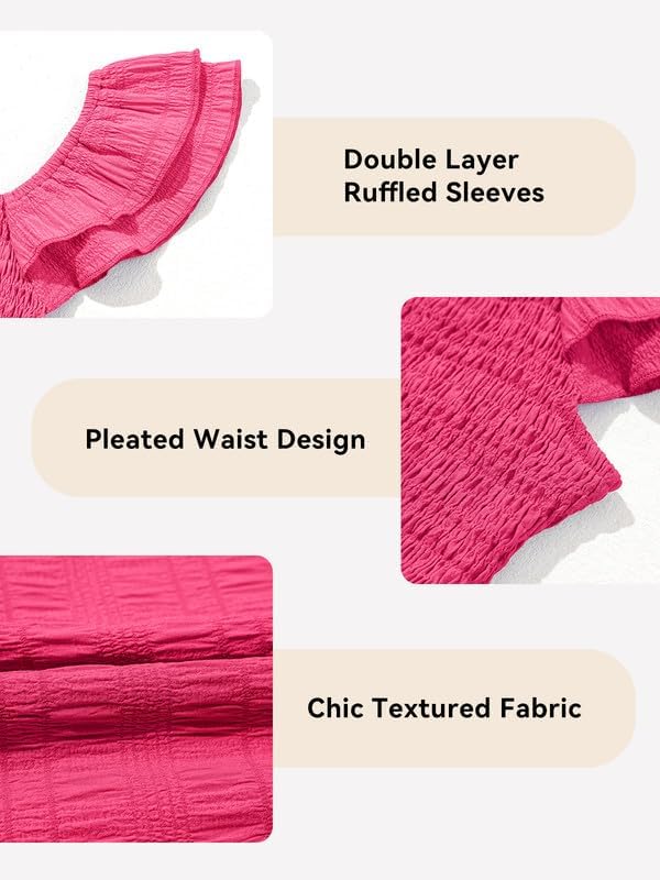 Girls Summer Dresses Cute Double Layer Ruffle Sleeve Smocked Flowy Dress 6-15 Years - Image 4