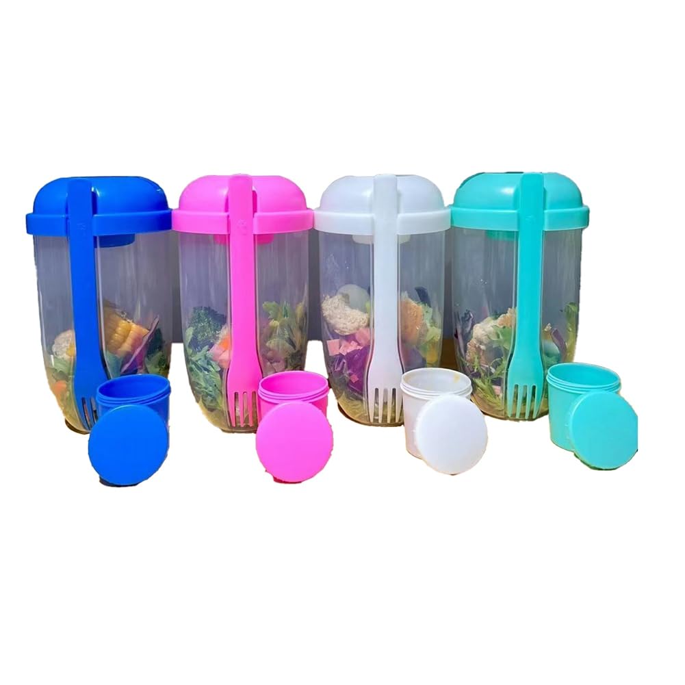 Disttocate 4PCS Salad Cup with Lids and Fork Salad Shaker Container for Lunch Fruit and Vegetable Salad Cups with Lids and Fork