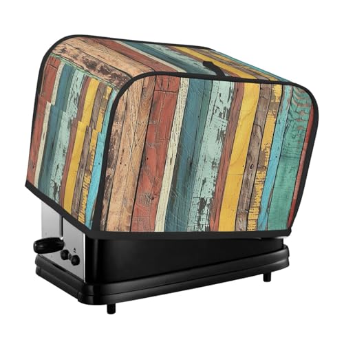 Colorful Rustic Wooden Toaster Cover 2 Slice, Vintage Board Toaster Cozy with Pocket Stain Resistant Dustproof Kitchen Small Appliance Protector