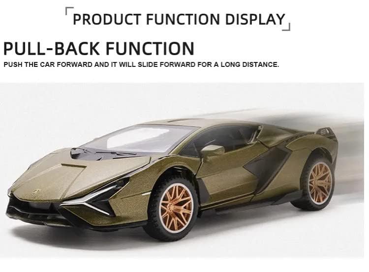 Image of 1 /24 Big Lamborghini SIAN Toy Car Metal Pull Back Diecast Car with Openable Door and Sound Light, Gifts Toys for Kids (Army Green)