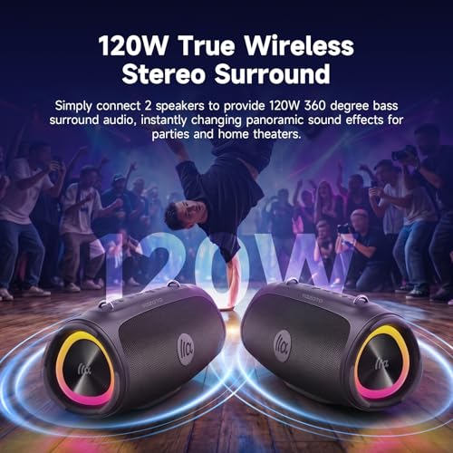 Image of TAZATA Portable Outdoor Bluetooth Speaker, 90W Subwoofer, 100 + Speaker Pairing, BassUp 2.0, IPX7 Waterproof, Floatable, Bluetooth 5.3, RGB Lights, 6 Custom EQ, for Party Beach Pool - Black