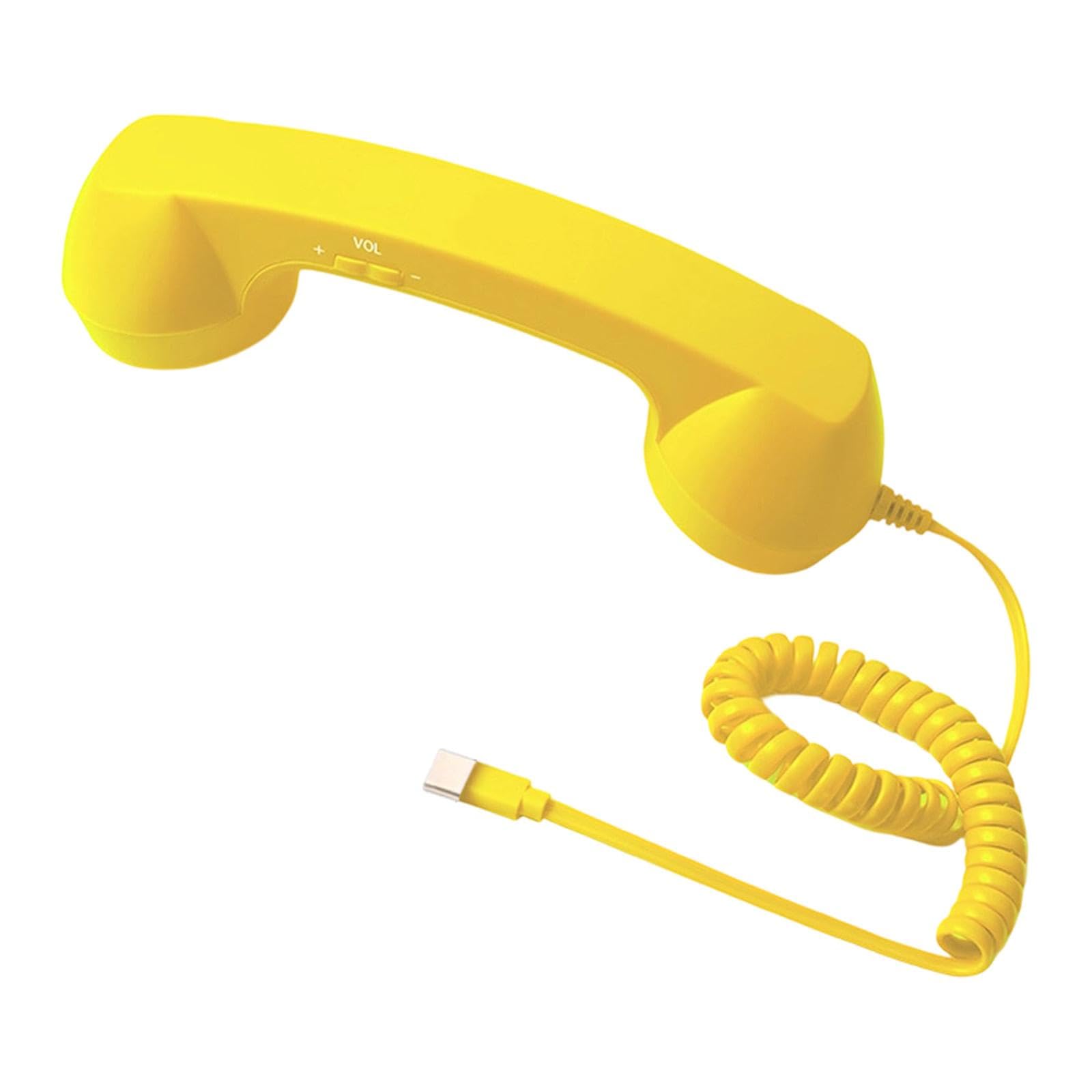 レトロ電話ハンドセット 受話器 有線接続 ノイズリダクション マイク搭載 音量調整 エルゴノミック設計 耐久性PP素材 タッチ操作 長距離通話に適用, 黄色