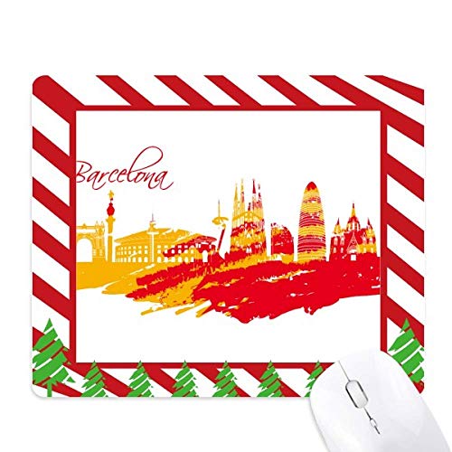 ville silhouette rouge et jaune de barcelone tapis de souris canne de noël du tapis.
