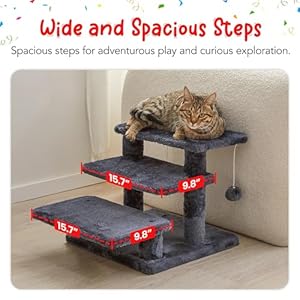   15H-Multi-Step-Pet-Stairs-for-High-Beds-Sofas-3-Step-Cat-Stairs-with-2-Toy-Balls-Wide-Boards-for-Indoor-Kittens-Dogs-Pets-Climbing-Smoky-Grey