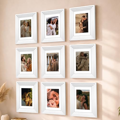 Image of Art Street Luxury Photo Frame for living room, Modern Step Design Photo Frames for Photograph, Art Work, Kids Room Set of 9 (6x8 Inch, White)
