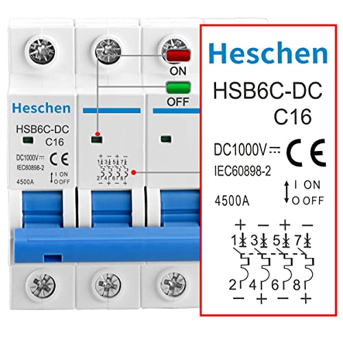 Heschen DC Miniature Circuit Breaker, HSB6C-DC, 4 Poles, DC1000V 16A, Photovoltaic Circuit Breaker - Image 4