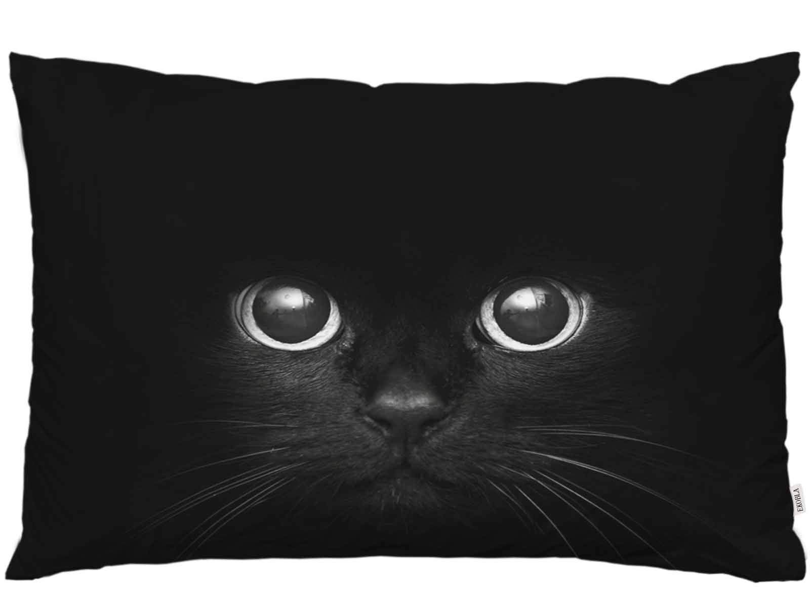 EKOBLA Throw Pillow Cover Black Cat Cute Face Lovely Animal Cool Kitten Kitty Eye Pattern Fashion Adorable Pet Decor Lumbar Pillow Case Cushion for Sofa Couch Bed Standard Queen Size 20x30 Inch
