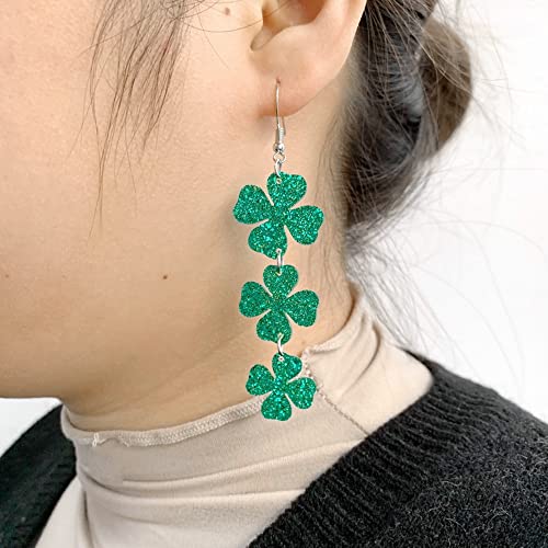 Pingyongchang St. Patrick's Day Earrings Irish Shamrock Acrylic Dangle Earrings Green Clover Drop Earrings for Women Girls Jewelry Gift-Hook - Image 3