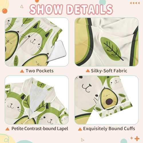 senya Cute Cats As Avocados Satin Summer Pajama Sets Silk Short Sleeve Button Down Sleepwear3