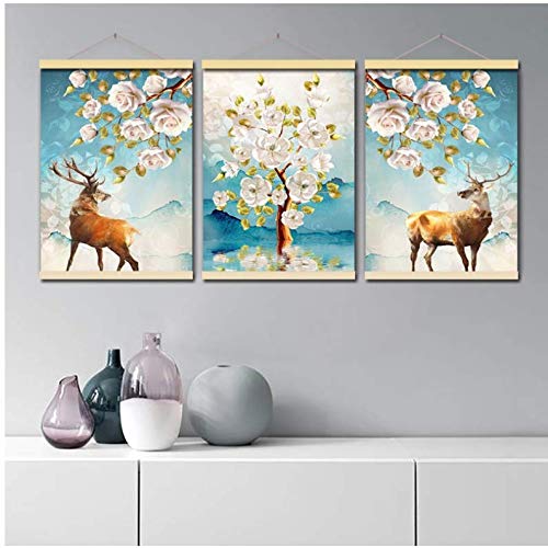 Affiche Cerf et Fleurs Rose en Toile 50x70cm Sans Cadre