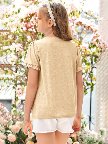Image of Ebifin Girls Short Sleeve Tops Kids Peplum Babydoll T Shirts Tees 4-15Y | Girls T-Shirts, Crew neck Short Sleeve Shirts, Casual Tunic Tops, Cute Blouses, Summer Tees, Ruffle Hem, Loose fit