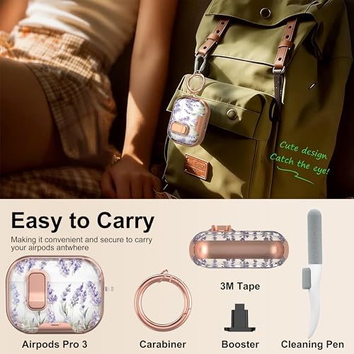 Image of for Apple AirPods Pro 3 Case 2025 with Safety Lock & Foldable Phone Stand | Double Drop Protection,Two-Piece Design, Airpod Pro 3 Case with Keychain & Cleaner Kit, Support Wireless Charging, Lavender
