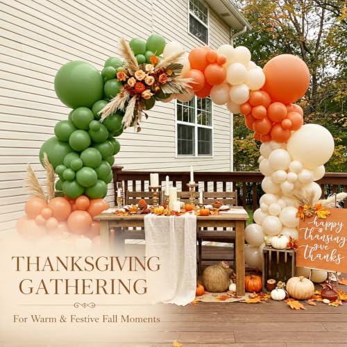 Image of Fall Balloon Arch Kit, Sage Green and Orange Balloons, 124 Pcs