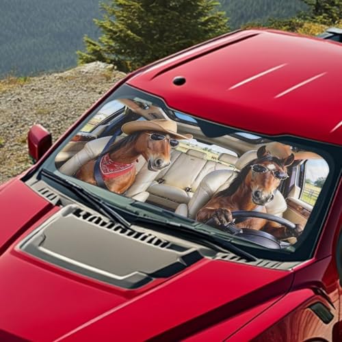 Image of Western Horse Car Windshield Sun Shade - Foldable Car Windshield Sunshade for Front Window for Most Sedans SUV Truck - Autom Interior Accessories for Sun Protection