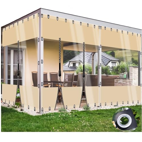 Lona Transparente Exterior - Lona de Protección Impermeable con Cremallera y Ojales -Personalizada para Terraza, Porche, Balcón, Invernadero y Piscina (Espesor 0.5mm/0.35mm)