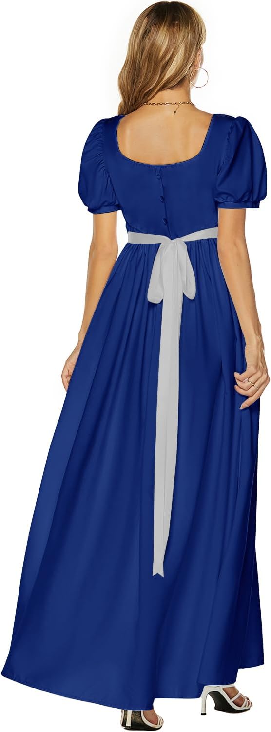 Abaowedding Regency Dresses for Women Victorian Tea Gown Dress with Satin Sash Vintage Ball Gown Ruffle Puff Sleeve