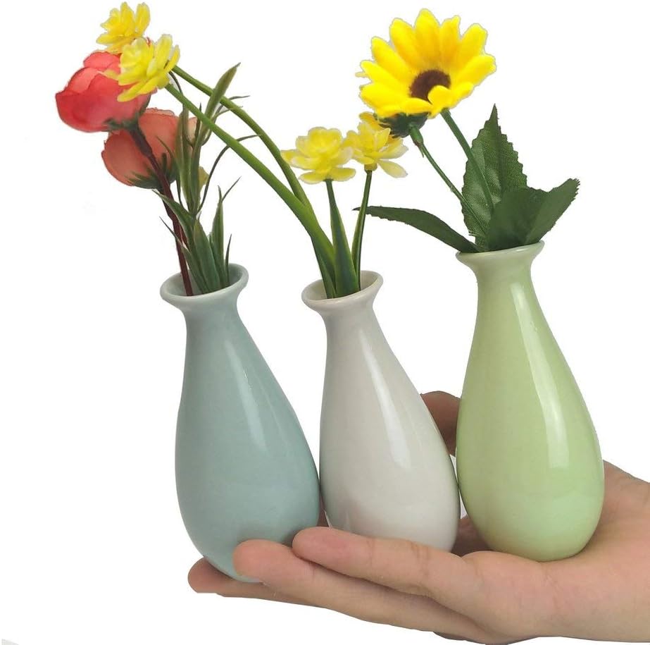 Set of 3 Decorative Miniature Bud Vases,Ceramic Bottle，Ideal Gift for for Home Office, Decor, Table Vases, Bookcase Ornaments Bottles(Multi 3 Colors)