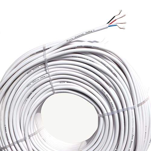 Image of Pure Source India Flexible 0.25mm x 4 Core Round Copper Electrical Wire, Load Capacity- 2 Ampere / 450 Watt (White) (100 MTR)