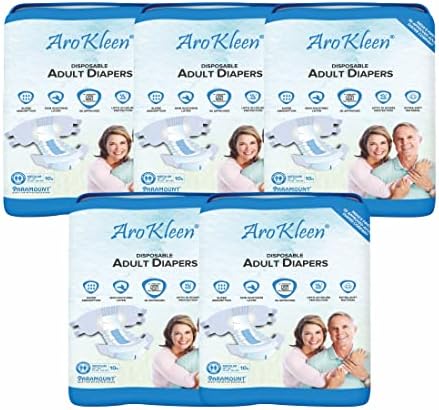 Arokleen ISI Certified Adult Diapers Tape Style | Medium (M) | 50 Count | Waist 28-40 Inch (72-102 cm) | All Night Protection | Unisex, High Absorbency, Leak Proof, Wetness Indicator, Pack of 5