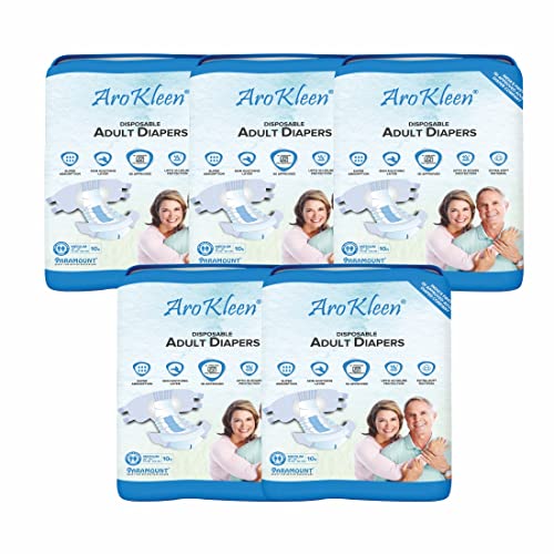 Image of AROKLEEN (ISI CERTIFIED) Premium Adult Diapers, Tape Style, Medium (M) Size, 50 Count, Waist Size (72-102 CMS || 28 inch-40 inch Inch), Unisex, High Absorbency, Leak Proof, Wetness Indicator - PACK OF 5