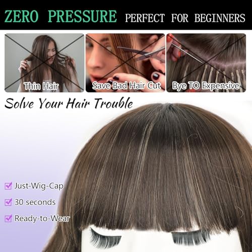 Image of AISI HAIR Curly Bob Wig with Bangs Short Wavy Warm Medium Brown Color Wigs for Women Bob Style Synthetic Heat Resistant Bob Wigs