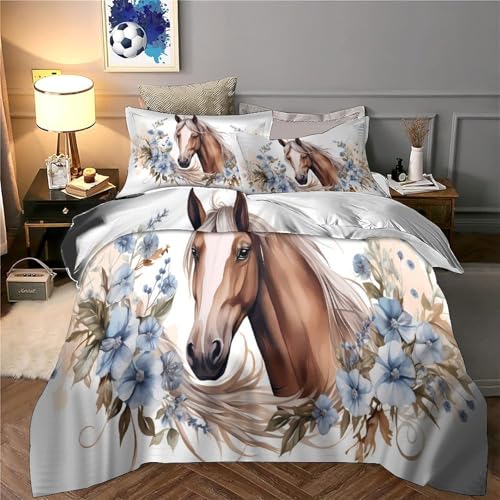 Housse de couette cheval 200x200 parure de lit microfibre 3D ado