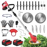 Cordless Grass Strimmer 21V with 2 x 3000mAh Battery, Lightweight Telescopic Garden Strimmer with 6 Metal Blades, Rechargeable Cordless Strimmer, Electric Grass Cutter for Lawn Edging, Weed