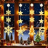 UQYMY Luci Natale Finestra 4 PCS, LED Luminosa Natale Interno Batteria, Luminarie Natalizie per Finestre con Ventose e Timer, Tenda Luce Stella Balcone per Lampada Decorazioni Natalizie Esterno