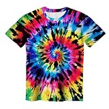 Tie Dye Shirt Kids Neon Shirts for Boys Girls Rainbow Black Graphic Short Sleeve Tee 14-16 Years Large